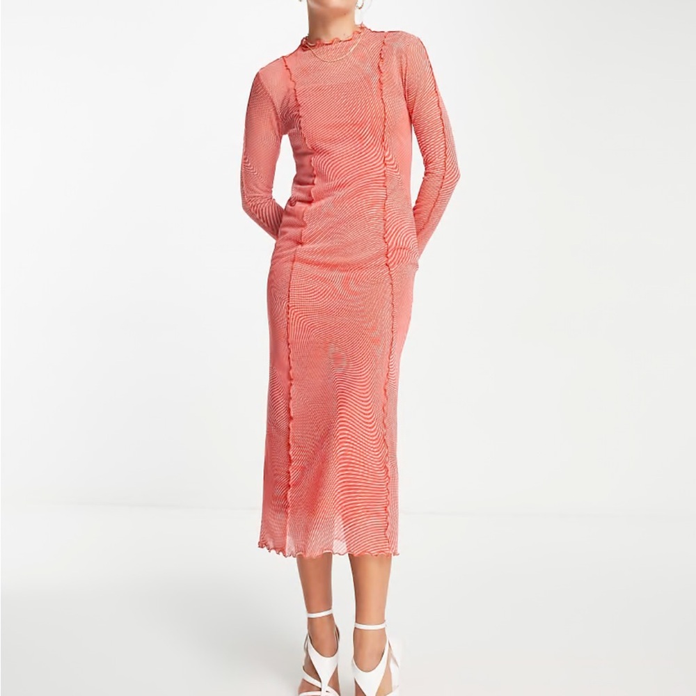 & Other Stories‎ • Cut Out Mesh Midi Dress in Red Wavy Print